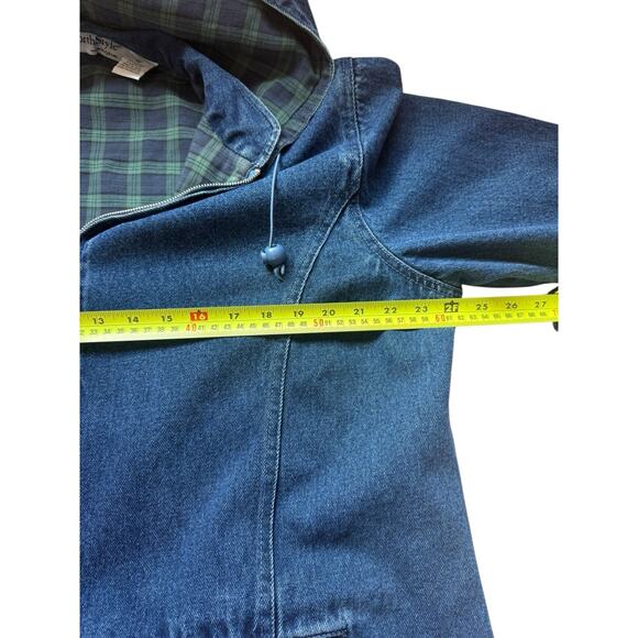 Vintage NorthStyle Denim Chore Jacket Hooded Plaid Flannel Lined Zip Up XL Women - Picture 8 of 9